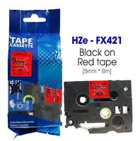 Nhãn In HZe-FX421 (TZe-FX421, TZ2-FX421), 9mm X 8m, Black On Red