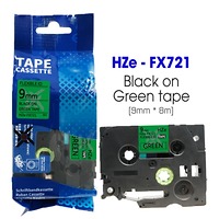 Nhãn In HZe-FX721 (TZe-FX721, TZ2-FX721), 9mm X 8m, Black On Green