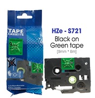 Nhãn In HZe-S721 (TZe-S721, TZ2-S721), 9mm X 8m, Black On Green
