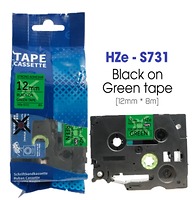 Nhãn In HZe-S731 (TZe-S731, TZ2-S731), 12mm X 8m, Black On Green