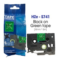 Nhãn In HZe-S741 (TZe-S741, TZ2-S741), 18mm X 8m, Black On Green