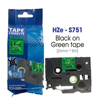 Nhãn In HZe-S751 (TZe-S751, TZ2-S751), 24mm X 8m, Black On Green