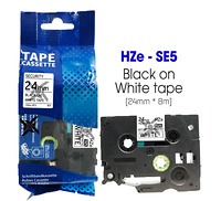 Nhãn In HZe-SE5 (TZe-SE5, TZ2-SE5), 24mm X 8m, Black On White, Nhãn An Ninh