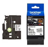 Brother TZe-FX221, Khổ 9mm, Dài 8m, Black On White, Siêu Dẻo, Chống Thấm Nước