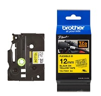Brother TZe-FX631, Khổ 12mm, Dài 8m, Black On Yellow, Siêu Dẻo, Chống Thấm Nước