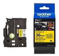 Brother TZe-FX661, Khổ 36mm, Dài 8m, Black On Yellow, Siêu Dẻo, Chống Thấm Nước