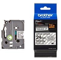 Brother TZe-S151, Khổ 24mm, Dài 8m, Black On Clear, Siêu Dính, Chống Thấm Nước