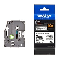 Brother TZe-S221, Khổ 9mm, Dài 8m, Black On White, Siêu Dính, Chống Thấm Nước