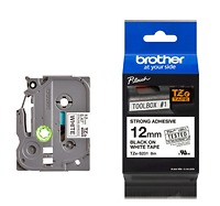 Brother TZe-S231, Khổ 12mm, Dài 8m, Black On White, Siêu Dính, Chống Thấm Nước
