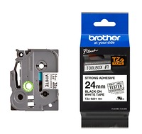 Brother TZe-S251, Khổ 24mm, Dài 8m, Black On White, Siêu Dính, Chống Thấm Nước