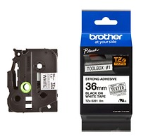 Brother TZe-S261, Khổ 36mm, Dài 8m, Black On White, Siêu Dính, Chống Thấm Nước