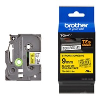 Brother TZe-S621, Khổ 9mm, Dài 8m, Black On Yellow, Siêu Dính, Chống Thấm Nước