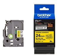 Brother TZe-S651, Khổ 24mm, Dài 8m, Black On Yellow, Siêu Dính, Chống Thấm Nước