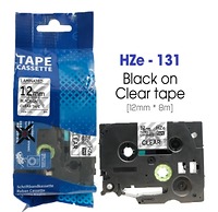 Nhãn In HZe-131 (TZE-131, TZ2-131), 12mm X 8m, Black On Clear