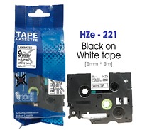 Nhãn In HZe-221 (TZe-221, TZ2-221), 9mm X 8m, Black On White