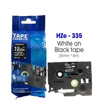 Nhãn In HZe-335 (TZE-335, TZ2-335), 12mm X 8m, White On Black