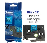 Nhãn In HZe-521 (TZe-521, TZ2-521), 9mm X 8m, Black On Blue