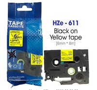 Nhãn In HZe-611 (TZe-611, TZ2-611), 6mm X 8m, Black On Yellow