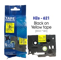 Nhãn In HZe-621 (TZe-621, TZ2-621), 9mm X 8m, Black On Yellow