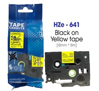 Nhãn In HZe-641 (TZe-641, TZ2-641), 18mm X 8m, Black On Yellow