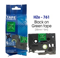 Nhãn In HZe-761 (TZe-761, TZ2-761), 36mm X 8m, Black On Green