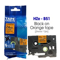 Nhãn In HZe-B51 (TZe-B51, TZ2-B51), 24mm X 8m, Black On Flourescent Orange, Dạ Quang