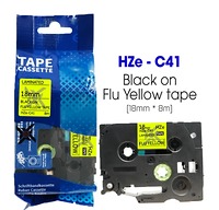 Nhãn In HZe-C41 (TZe-C41, TZ2-C41), 18mm X 8m, Black On Flourescent Yellow, Dạ Quang
