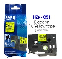 Nhãn In HZe-C51 (TZe-C51, TZ2-C51), 24mm X 8m, Black On Flourescent Yellow, Dạ Quang