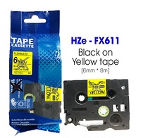 Nhãn In HZe-FX611 (TZe-FX611, TZ2-FX611), 6mm X 8m, Black On Yellow