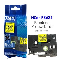 Nhãn In HZe-FX631 (TZe-FX631, TZ2-FX631), 12mm X 8m, Black On Yellow