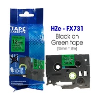 Nhãn In HZe-FX731 (TZe-FX731, TZ2-FX731), 12mm X 8m, Black On Green