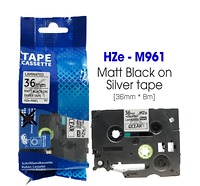Nhãn In HZe-M961 (TZe-M961, TZ2-M961), 36mm X 8m, Black On Silver Matt