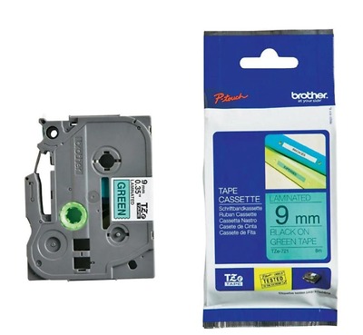 Brother TZe-721, Khổ 9mm, Dài 8m, Black On Green, Chống Thấm Nước