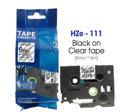 Nhãn In HZe-111 (TZe-111, TZ2-111), 6mm X 8m, Black On Clear