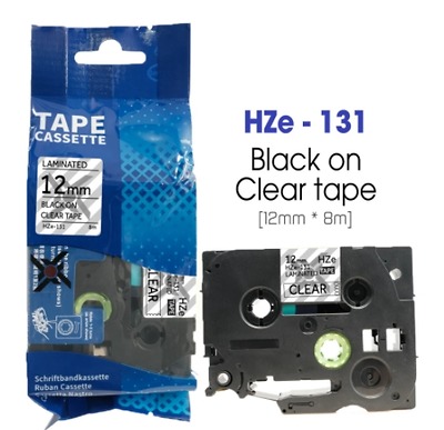 Nhãn In HZe-131 (TZE-131, TZ2-131), 12mm X 8m, Black On Clear