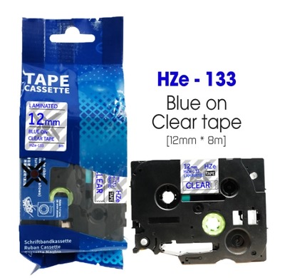 Nhãn In HZe-133 (TZe-133, TZ2-133), 12mm X 8m, Blue On Clear