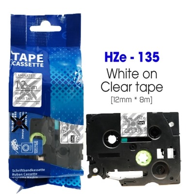 Nhãn In HZe-135 (TZe-135, TZ2-135), 12mm X 8m, White On Clear