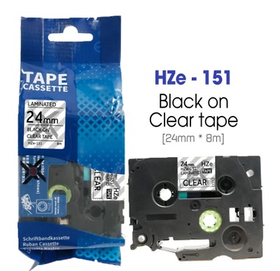 Nhãn In HZe-151 (TZe-151, TZ2-151), 24mm X 8m, Black On Clear
