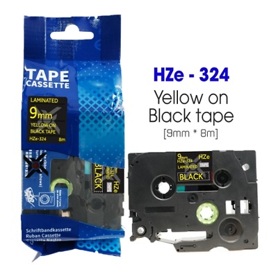 Nhãn In HZe-324 (TZe-324, TZ2-324), 9mm X 8m, Gold On Black