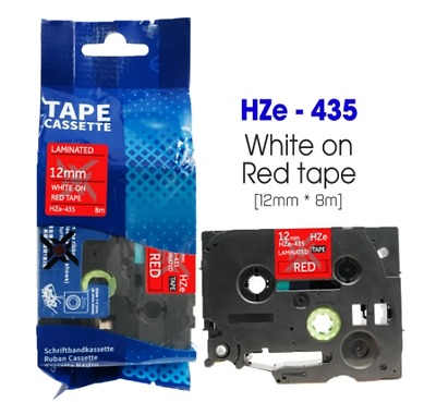 Nhãn In HZe-435 (TZe-435, TZ2-435), 12mm X 8m, White On Red