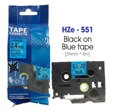Nhãn In HZe-551 (TZe-551, TZ2-551), 24mm X 8m, Black On Blue