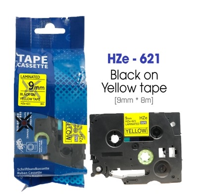 Nhãn In HZe-621 (TZe-621, TZ2-621), 9mm X 8m, Black On Yellow