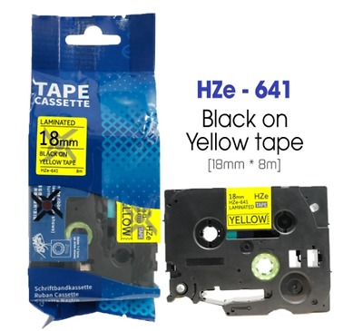 Nhãn In HZe-641 (TZe-641, TZ2-641), 18mm X 8m, Black On Yellow