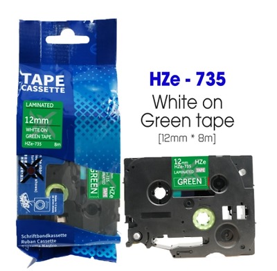 Nhãn In HZe-735 (TZe-735, TZ2-735), 12mm X 8m, White On Green