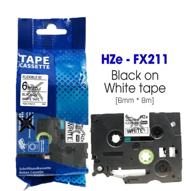 Nhãn In HZe-FX211 (TZe-FX211, TZ2-FX211), 6mm X 8m, Black On White
