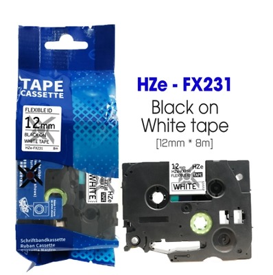 Nhãn In HZe-FX231 (TZe-FX231, TZ2-FX231), 12mm X 8m, Black On White