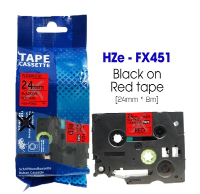 Nhãn In HZe-FX451 (TZe-FX451, TZ2-FX451), 24mm X 8m, Black On Red