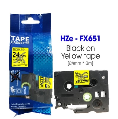 Nhãn In HZe-FX651 (TZe-FX651, TZ2-FX651), 24mm X 8m, Black On Yellow