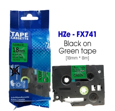 Nhãn In HZe-FX741 (TZe-FX741, TZ2-FX741), 18mm X 8m, Black On Green