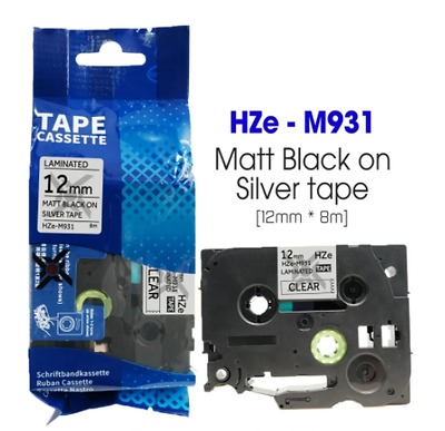 Nhãn In HZe-M931 (TZe-M931, TZ2-M931), 12mm X 8m, Black On Silver Matt
